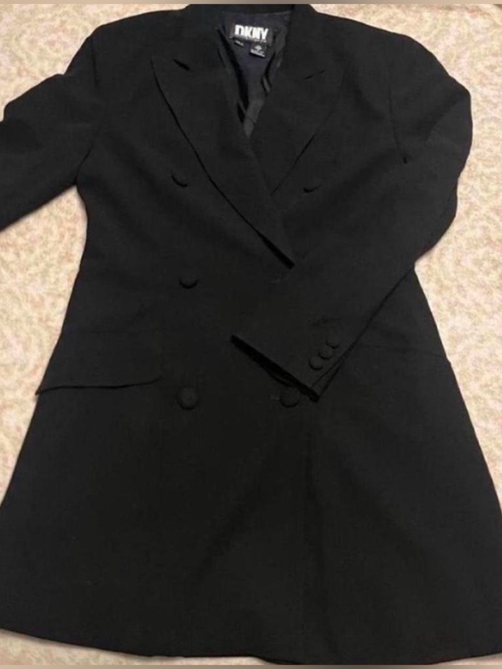 DKNY Black Double-Breasted Blazer Coat